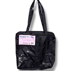 New Black Nylon Photo Tote Bag Purse Gift Six Photo Pockets